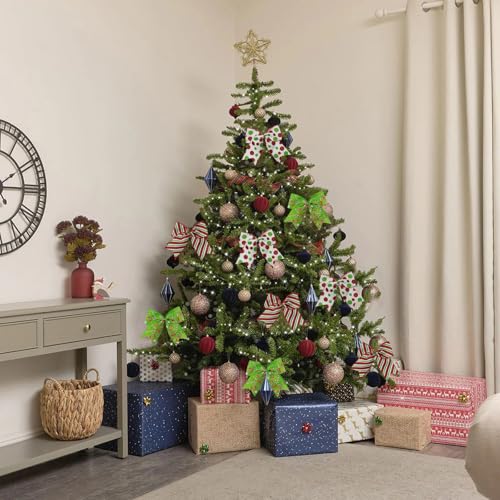 12 Pcs Christmas Bow Decorations - Glitter Red, White, Green Holiday Gift Wrap & Tree Ornaments