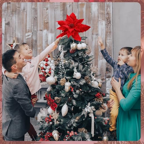 Suncalla 16-Inch Velvet Poinsettia Christmas Tree Topper - Classic Red