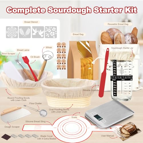 Sourdough Starter Kit with Scale, Glass Jar, Bannetons & Baking Tools