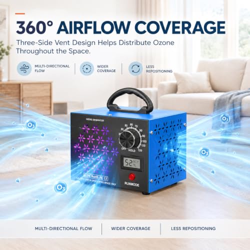 Trekkinglamb 160,000mg/h Ozone Generator Machine with Temp & Humidity Display - Blue