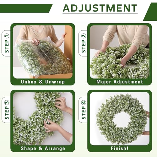 Large Artificial Boxwood Wreath for Front Door Decoration 32-Inch White-Green - All Year Round