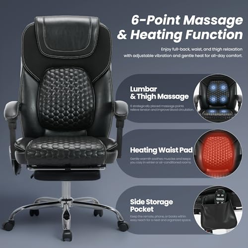 Big & Tall Massage Office Chair - Black, 300 lbs Capacity, Heat & Vibration