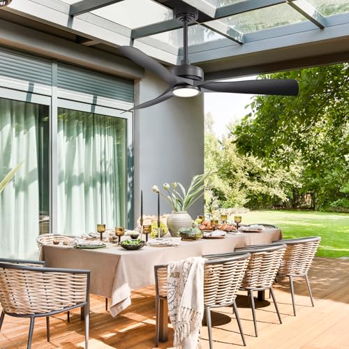 52-Inch Outdoor Ceiling Fan with Light and Remote, Weatherproof Patio Fan with DC Motor