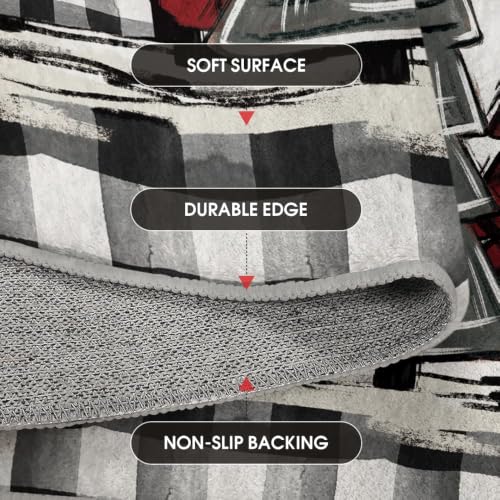 Artoid Mode 5x7 ft Watercolor Buffalo Plaid Christmas Rug - Black & White Winter Home Decor