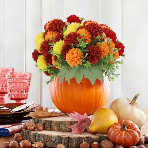 Artificial Chrysanthemum Flowers 12 Bunches Fall Floral Decor for Indoor Outdoor