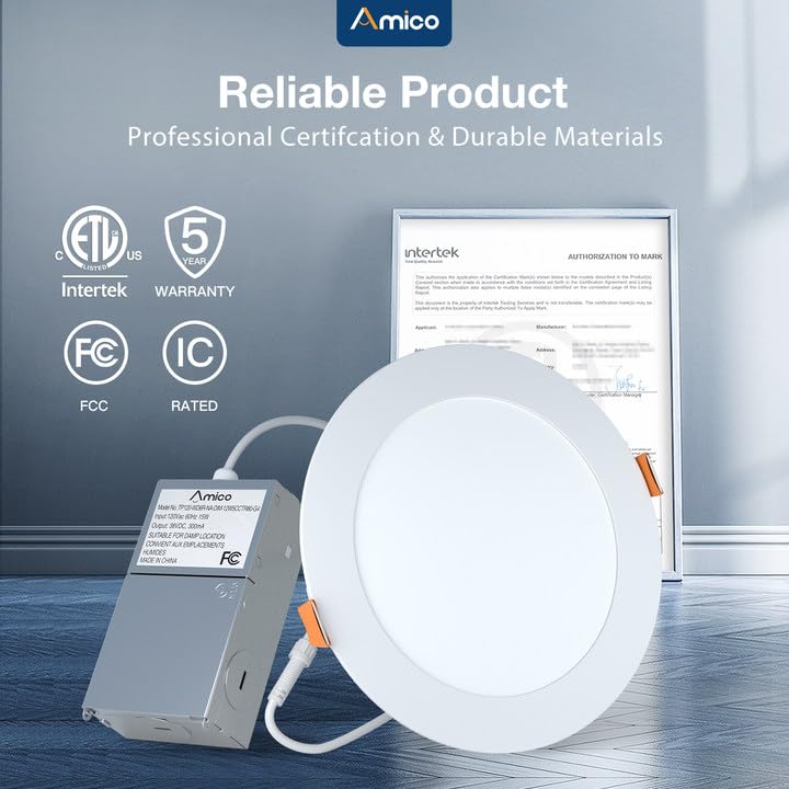 Amico 6 Pack 6 Inch LED Recessed Ceiling Lights, Dimmable, 5-CCT, 1050LM, White / 6 Inch