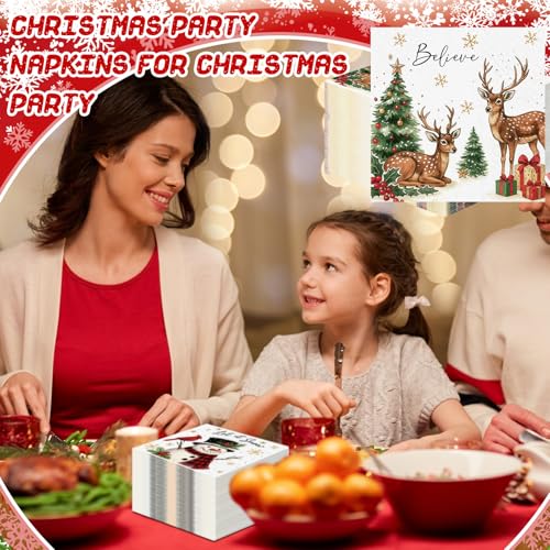 60 Pcs Classic Christmas Napkins - 4 Styles, 9.8 x 9.8 in, Janlaugh