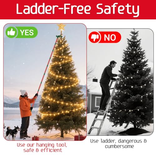 Tryitsbest Adjustable Christmas Light Hanger Pole with Utility Hooks, 3-14.5 ft