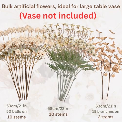 RyddeligHome Beige Silk Flower Arrangement with Wax & Kiku - Large Table Centerpiece