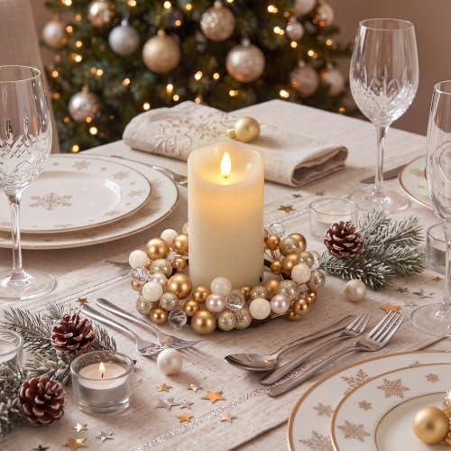 Luinabio 6 Pcs Christmas Candle Ring Set – Gold & White Mini Wreaths