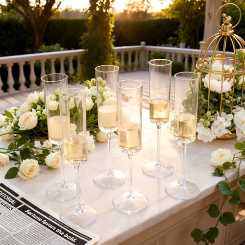 Ciaell 24 Pack 6 oz Clear Plastic Champagne Flutes for Weddings & Celebrations
