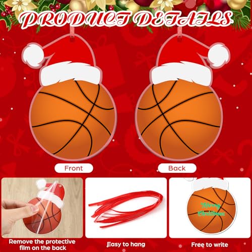 Thyle 12 Pcs Basketball Christmas Ornaments with Santa Hat – 4 Inch Bulk Set