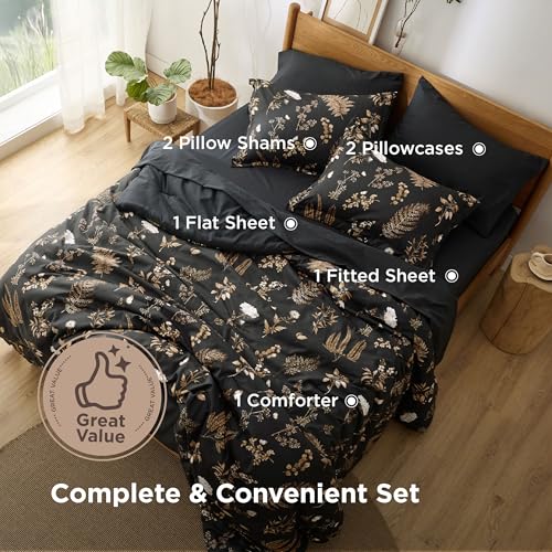 Bedsure 10 Black Floral Queen Comforter Set - 7 Piece Bedding
