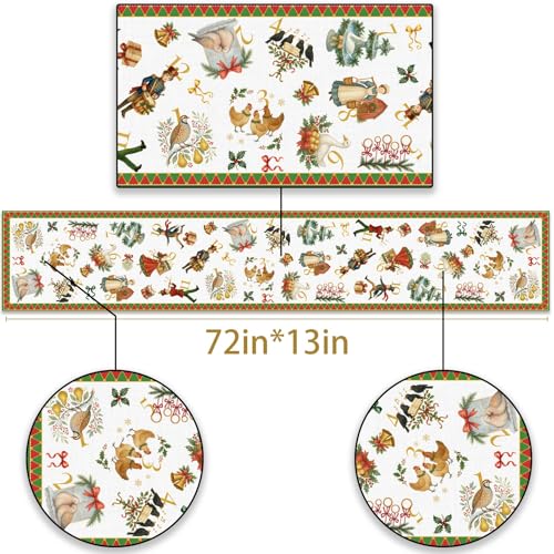 12 Days of Christmas Table Runner Holiday Decor for Dining & Kitchen