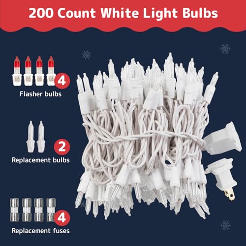 PREXTEX 200 Count Clear 40 ft Warm White Christmas Lights with White Wire - Indoor/Outdoor