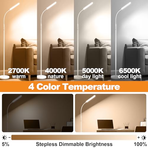 Marctronic White LED Floor Lamp 18W 1800LM Dimmable Remote & Smart Plug Compatible