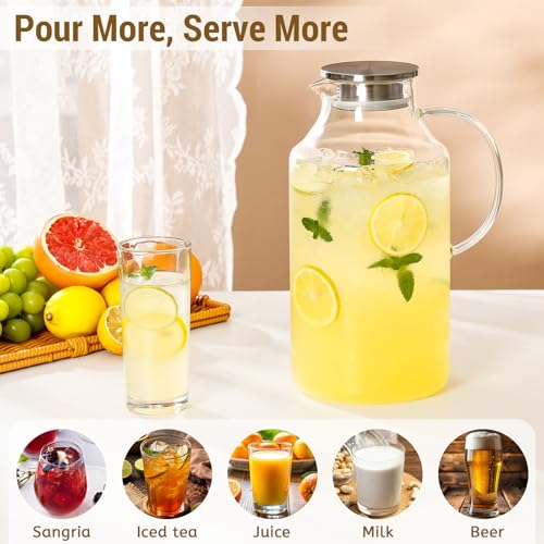 128oz Glass Pitcher with Lid and Spout - Borosilicate Coffee & Juice Jug - Clear