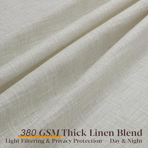 40W x 90L Linen Curtains Set - 2 Panel Triple Pinch Pleated Beige Textured Drapes