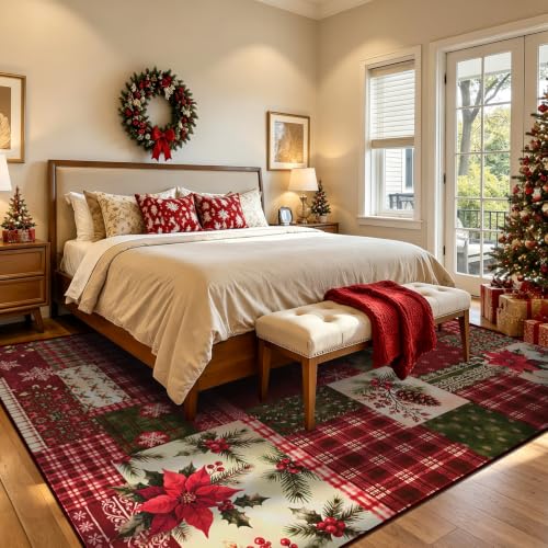 AtawLege 8' x 10' Christmas Patchwork Area Rug - Non-Slip, Washable