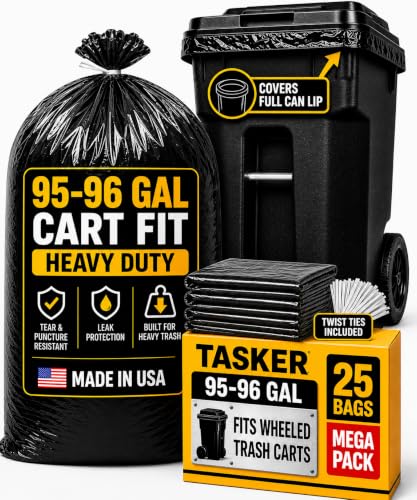 25 Pack Heavy Duty 95-96 Gallon Trash Bags Extra Large Garbage Liners with Ties