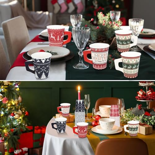 Retro Christmas Disposable Paper Cups with Handles, 100 Pack, Ugly Sweater Pattern, 9 Oz Holiday Drinkware - Variants 100