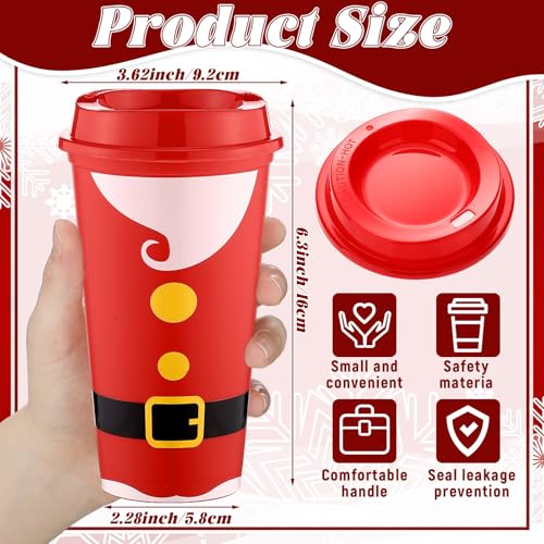 SiliFine 16 Pcs Christmas Coffee Cups with Lids 16 oz - Reusable Travel Mugs (Christmas)