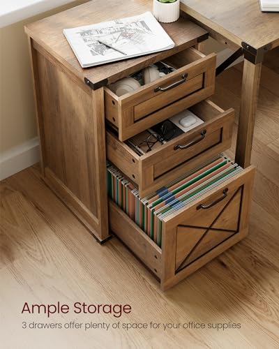 VASAGLE 3-Drawer File Cabinet & Printer Stand, Honey Brown, A4 Letter Size