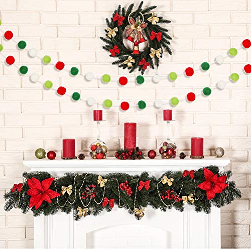 Boao 2 Pack Christmas Felt Ball Garland 19.6ft - Red, Green & White
