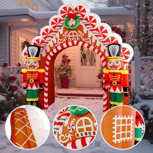 WBHome 10 Ft Christmas Inflatable Gingerbread Candy House with Nutcrackers & LED Lights, Outdoor Yard Decor