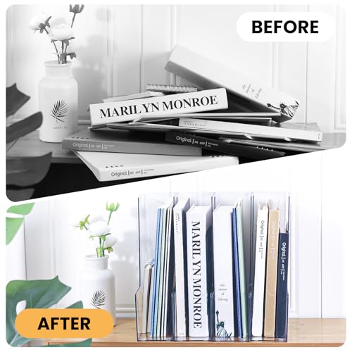 Large Clear Vertical Magazine File Holder - 4 Pack Desk Organizer for Magazines & Documents