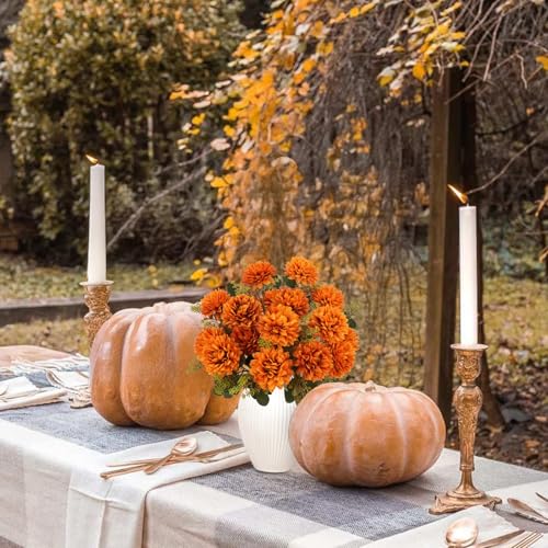 2 Pack Artificial Fall Mums Flowers for Outdoor Decor - Realistic Autumn Bouquets