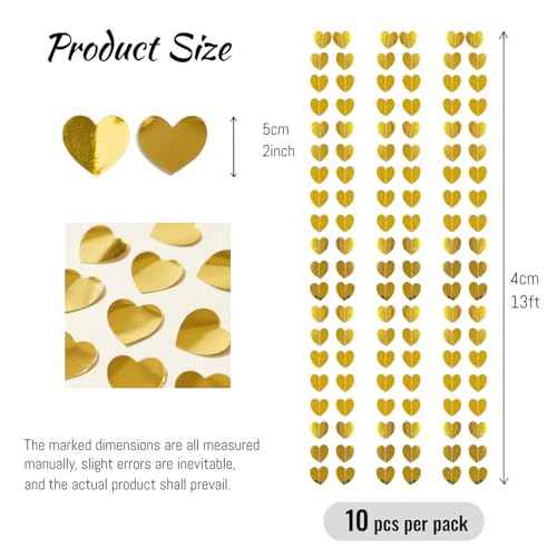 10pcs Gold Love Heart Hanging Garlands Decorations for Birthday Valentine¡¯s Day Wedding Party Graduation Bridal Shower Decorations (131ft in Total)