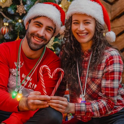 EOBOH 8 Pack Light Up Christmas Bulb Necklaces Festive Holiday Jewelry