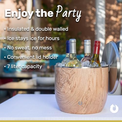 Snowfox XL 7L Insulated Stainless Steel Ice Bucket with Lid & Scoops for Parties & Home Bar