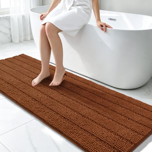 Bcoimo Bath Rug Mat - Burnt Orange Long Bathroom Runner 70x24 - Extra Soft Chenille