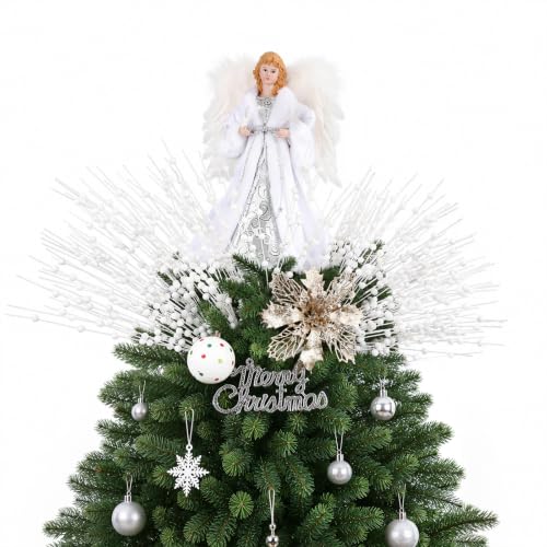 N&T NIETING White Glitter Berry Stem Christmas Decorations 20 Pack – Artificial Tree Picks for Holiday Decor
