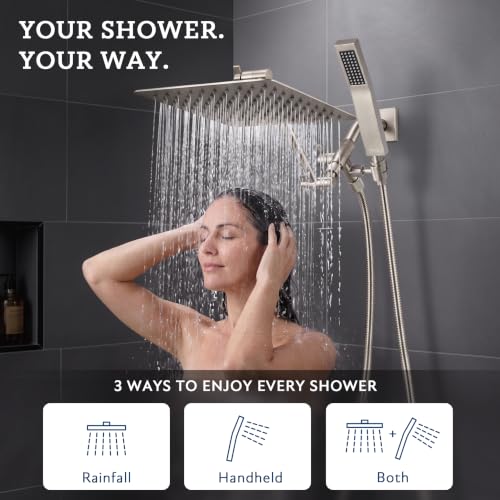 8-Inch All Metal Rain Shower Head with Handheld - Brushed Nickel