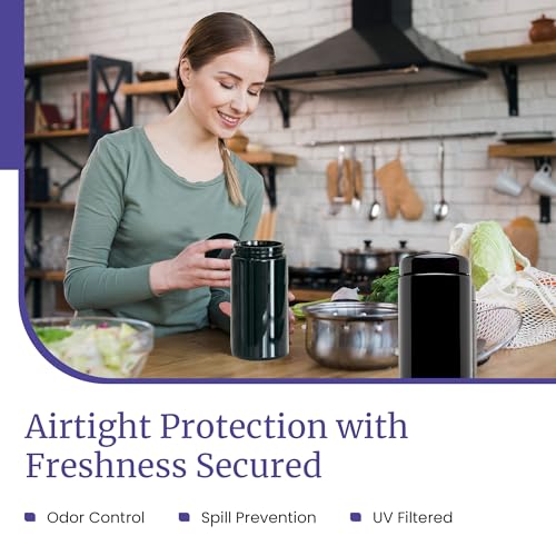 Airtight Smell-Proof Coffee Canister Set - 3 Pack, 1L, Black, Durable UV Glass