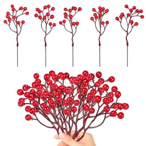 DIYASY Artificial Red Berry Stems,20 Pcs Christmas Tree Picks and Spray for Xmas Ornaments DIY Wreath Holiday Home Decoration