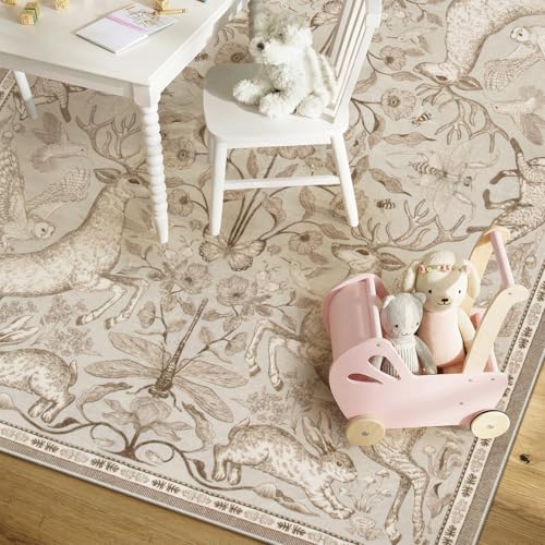 Lahome 6x9 Washable Area Rug for Living Room, Woodland Deer Boho