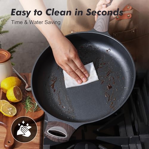 12.5 Inch Nonstick Frying Pan with Lid - Night Black, Induction Compatible