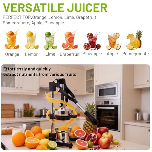 Cast Iron Juicer Manual Hand Press - Professional Citrus Juicer, Black