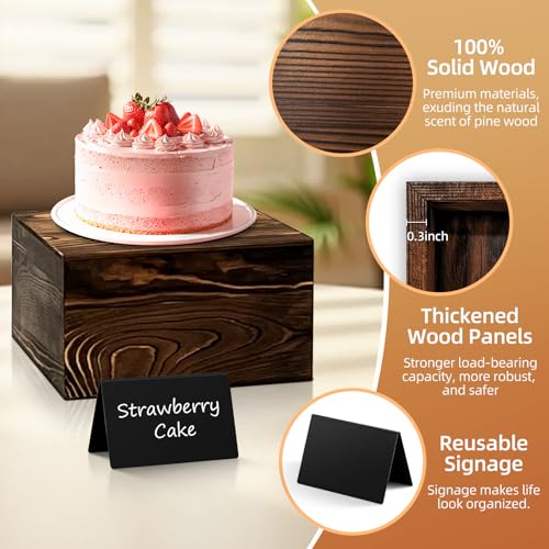 Wood Buffet Risers and Stands Set with Food Signs - Rustic Cake Display