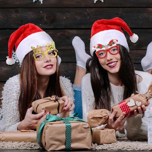 Toulite 100 Pcs Christmas Party Favors Set with Santa Hats & Festive Glasses, Classic Styles