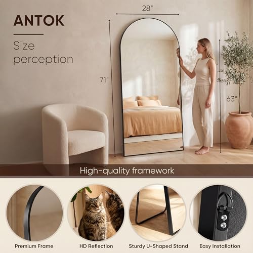 Antok 71x26 Inch Black Arched Full Length Floor Mirror with Stand - Large Home Decor
