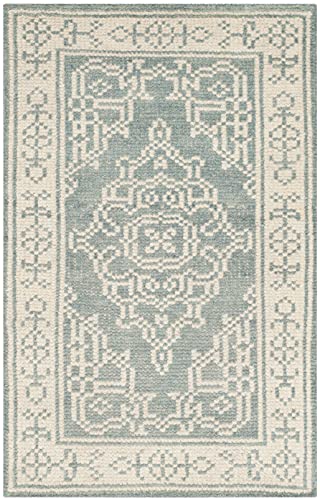 SAFAVIEH Kenya Collection Accent Rug - 2' x 3', Ivory & Blue, Hand-Knotted Oriental Medallion Wool, Ideal for High Traffic Areas in Entryway, Living Room, Bedroom (KNY638A)