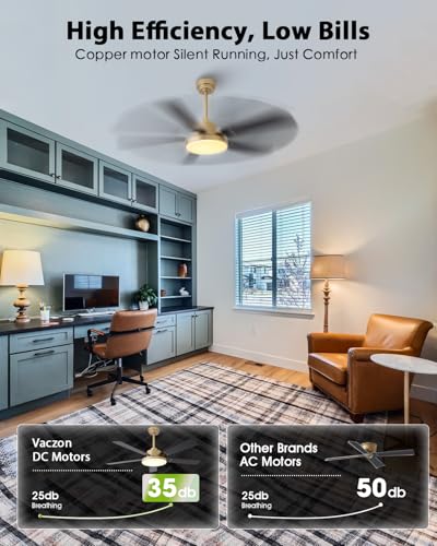 CalorHoga 52 Inch Gold Ceiling Fan with Lights Remote & App Modern Style