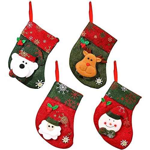 umbresen 4 Pack Christmas Stockings for Christmas Fireplace Hanging Stocking Tree Ornaments Gift Bag Candy Container Small Socks for Family Xmas Party Decorations (B)