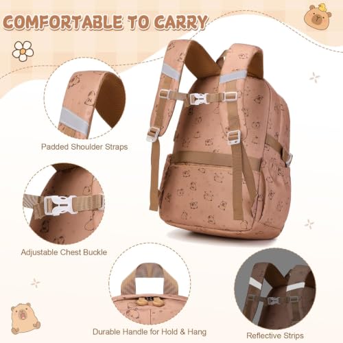 Similove Brown Capybara School Backpack & Stationery Set for Girls - Lunch Box & Pencil Case Included