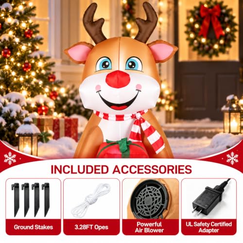 EaseSky 5.2 ft Sitting Deer Christmas Inflatable with Gift, Indoor/Outdoor